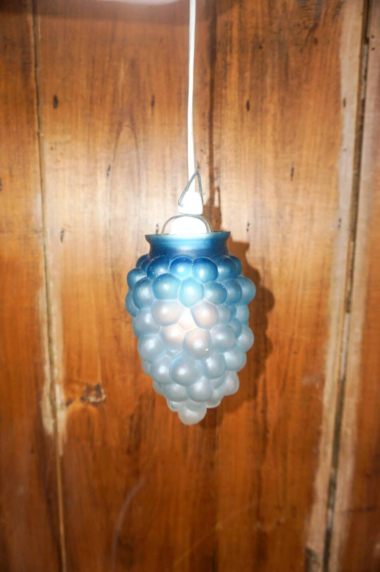 vintage blue glass grape pendant light * frosted ombre glass * mid-century