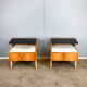 2 tables de chevet par WK Möbel avec des plateaux en verre noir et blanc, en bois de poirier, années 1950.