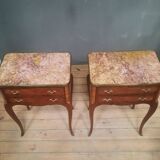 Pair of transitional bedside tables in veneered wood