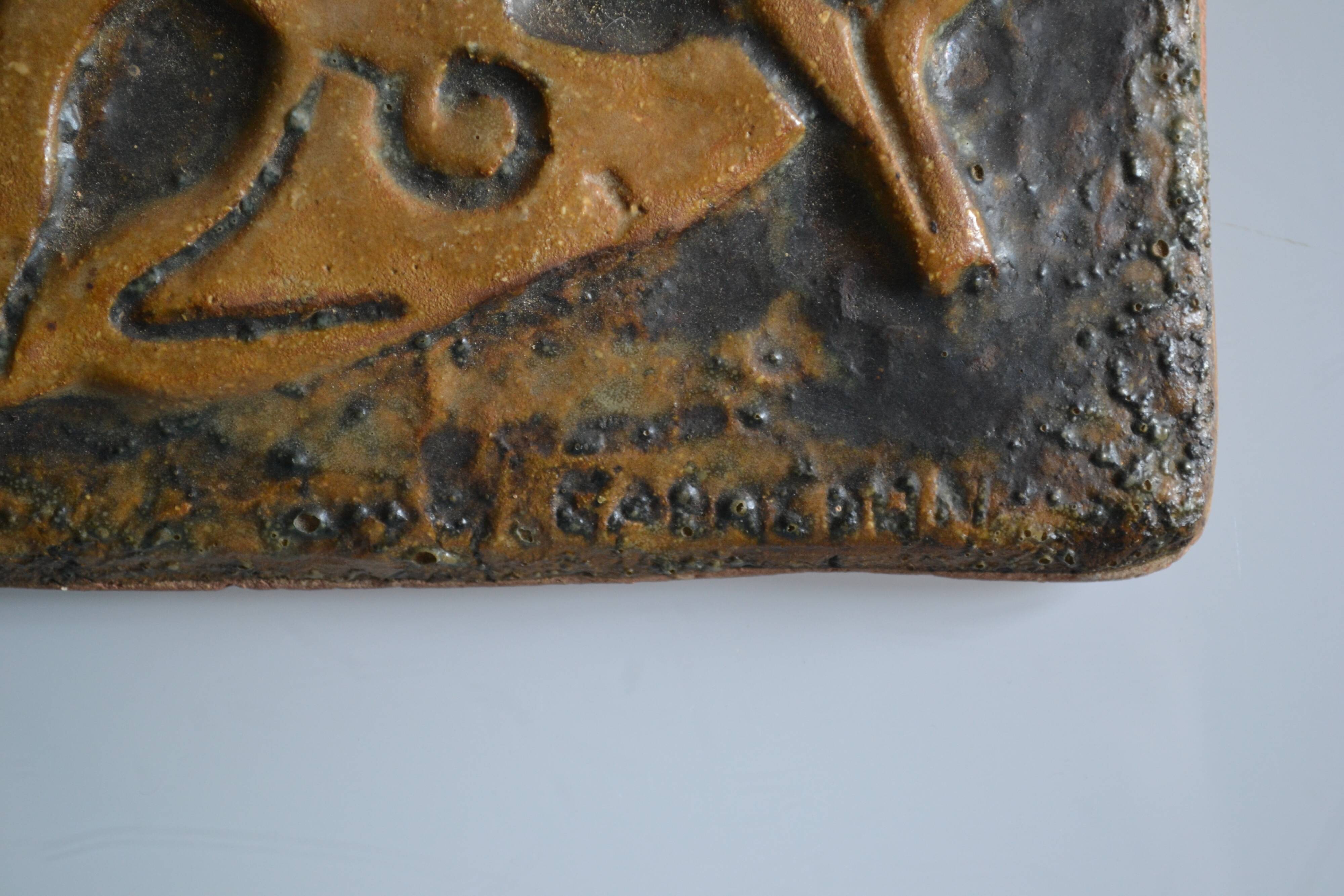 Bas-relief sculpture in terracotta inspired by the Celtic bestiary