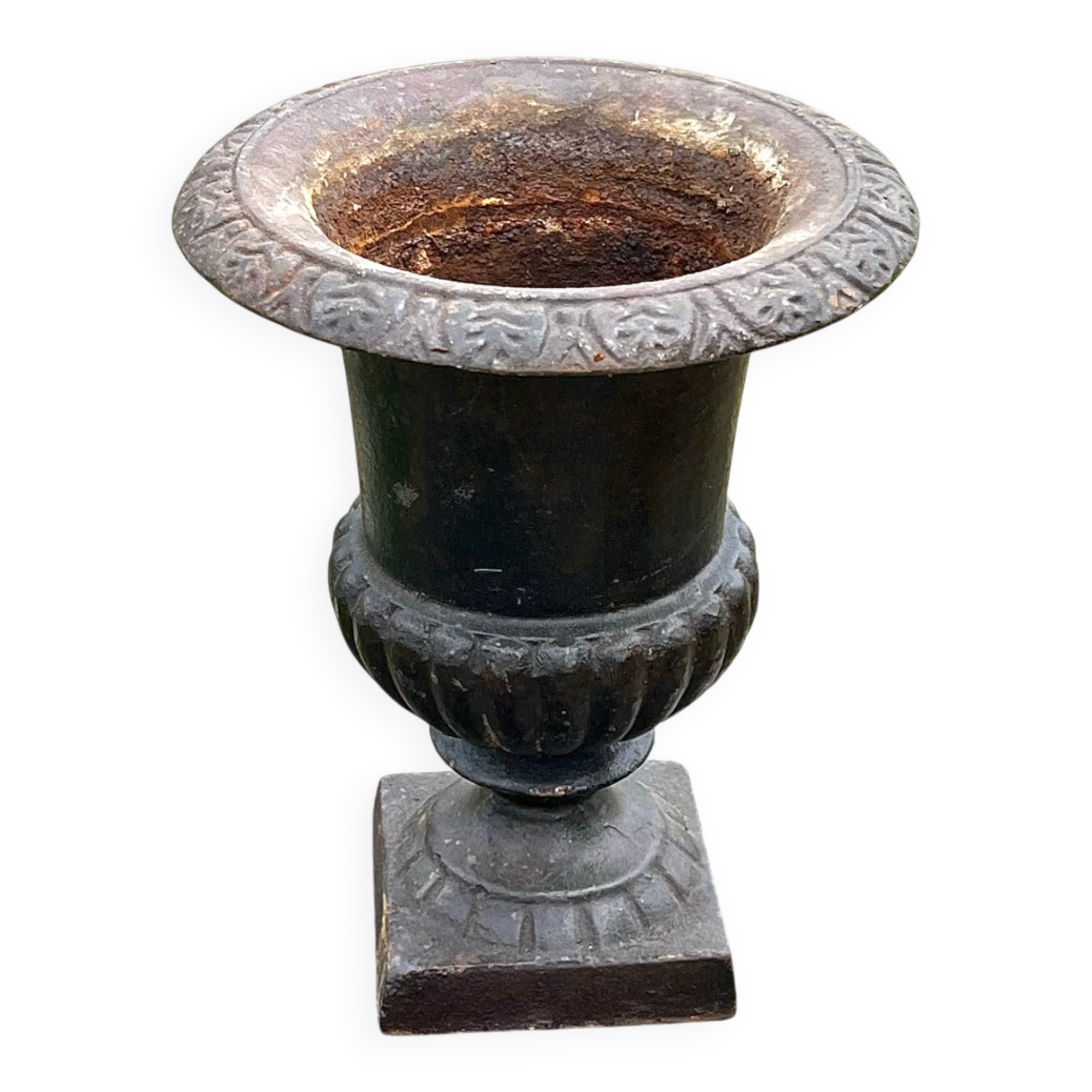 Iron garden urn planter, Antique French cast iron classical campana va
