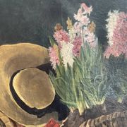 antique still life flowers hat oil on canvas French school