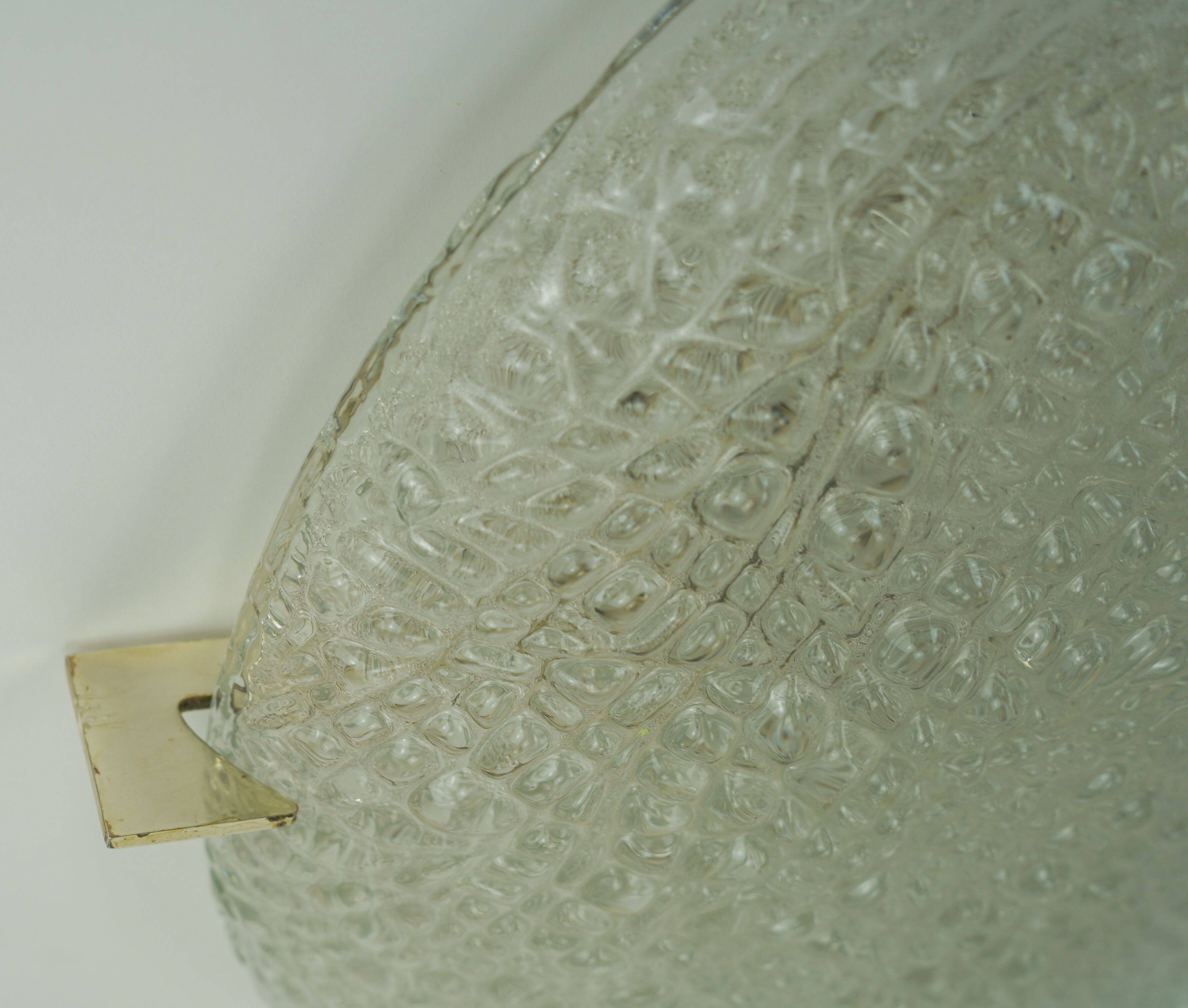 vintage kaiser ice glass ceiling LAMP flush mount 60/70's relief surface