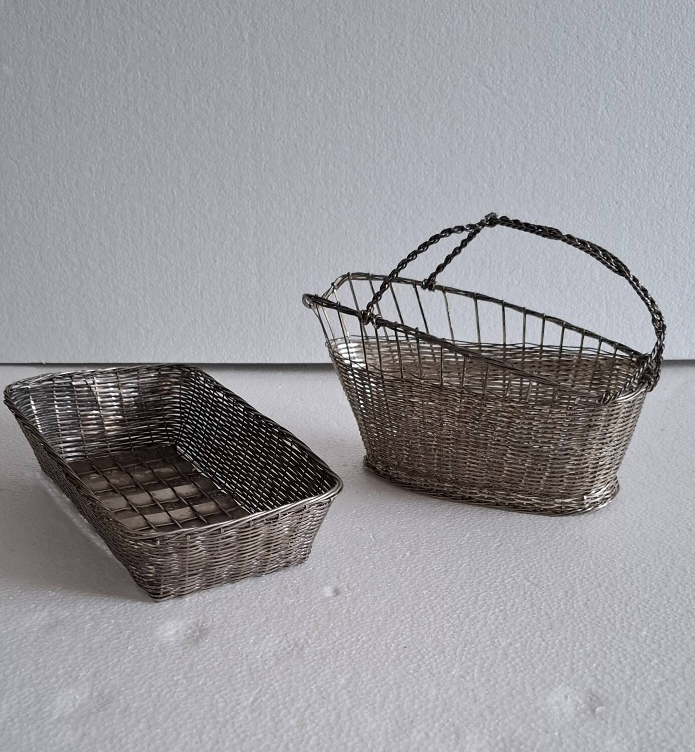 Silver metal basket and bottle holder
