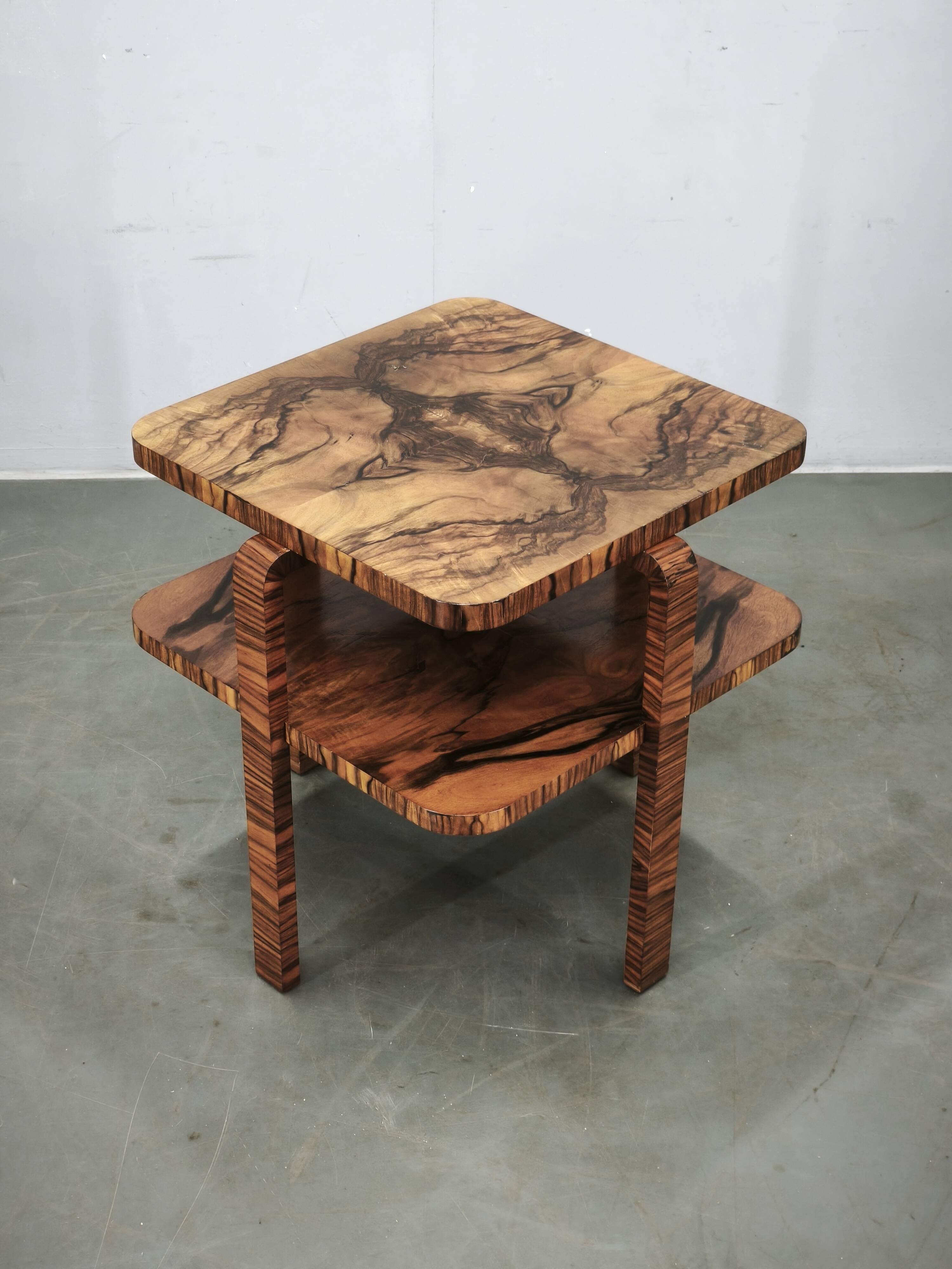 1930s Art Deco Walnut Two-Tier Coffee Table, Czechoslovakia