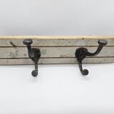 Solid teak coat hook with 2 double cast iron hooks