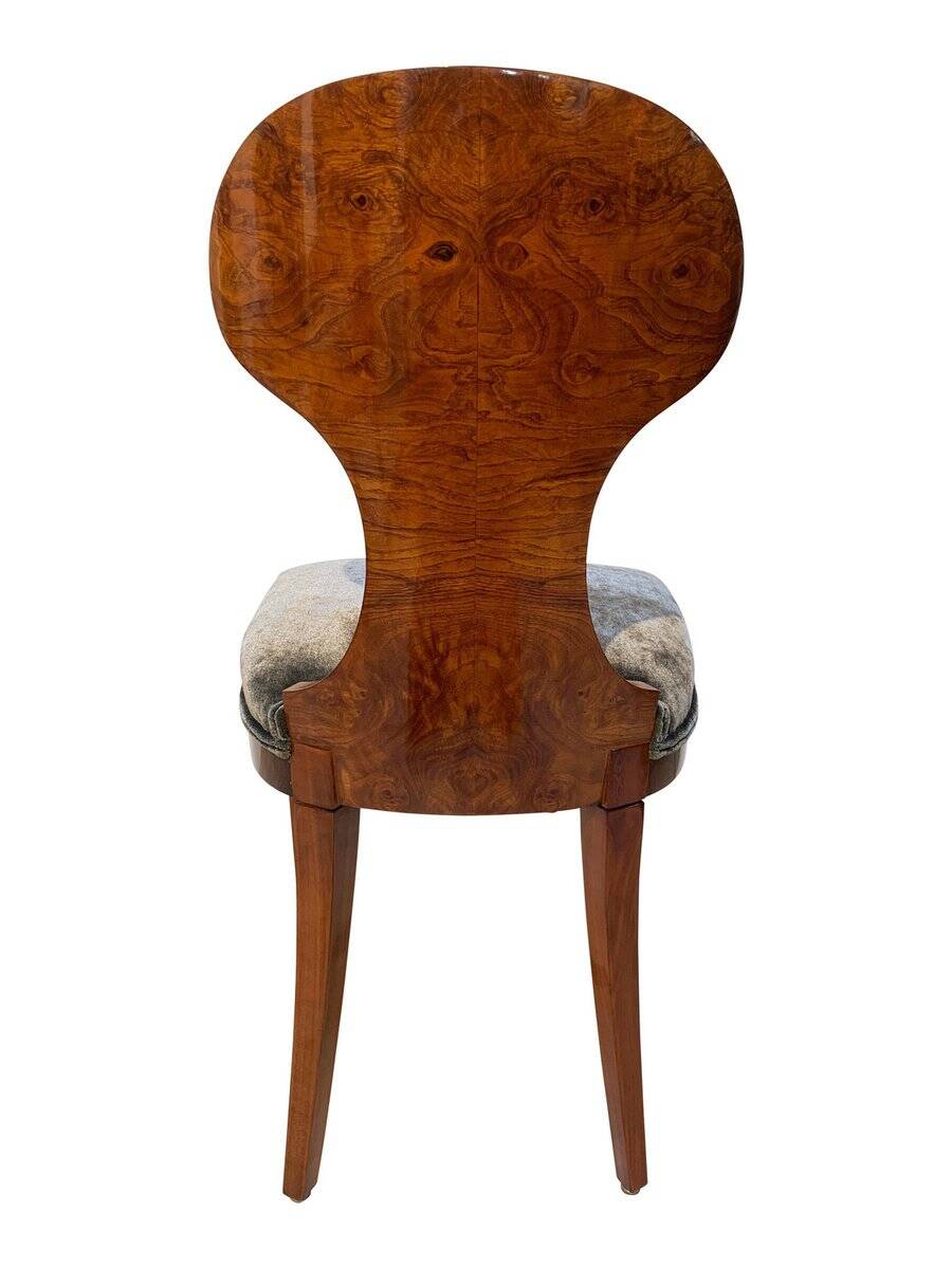 Biedermeier Ballon Chairs, Ash Veneer, Grey Velvet, Vienna, 1900, Set of 4