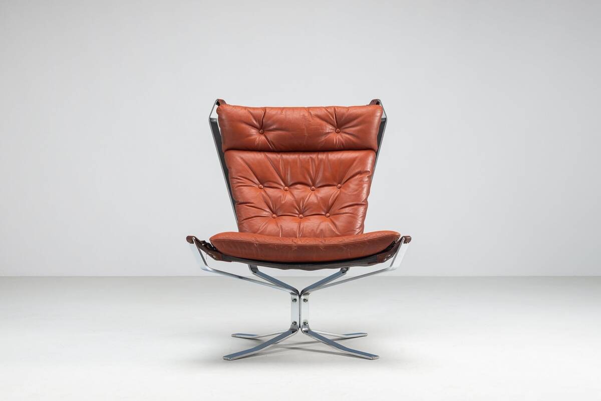Sigurd Ressell Falcon lounge chair leather and metal Vatne Norway 1970