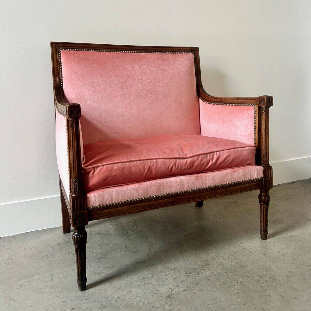 Large pink velvet armchair