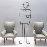 Pair of Grey Satin Lounge Chairs with Walnut Frame and Brass Feet Caps