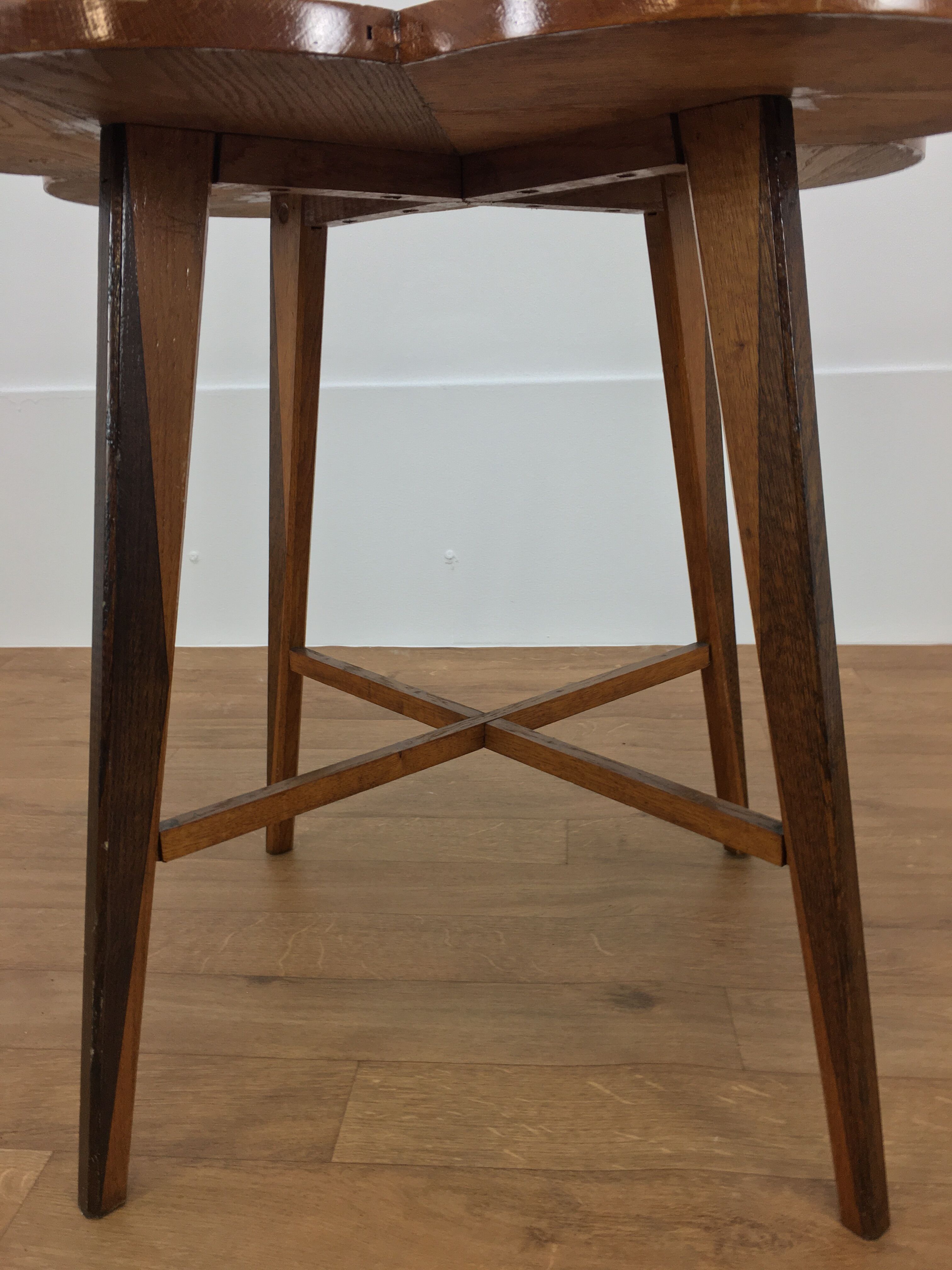 Wooden clover side table, compass feet, 50s