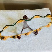 Oval dish signed Annie Glass 38/35 made in the USA wavy edge gilded with fine gold