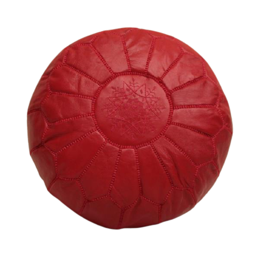 Moroccan pouf in red leather