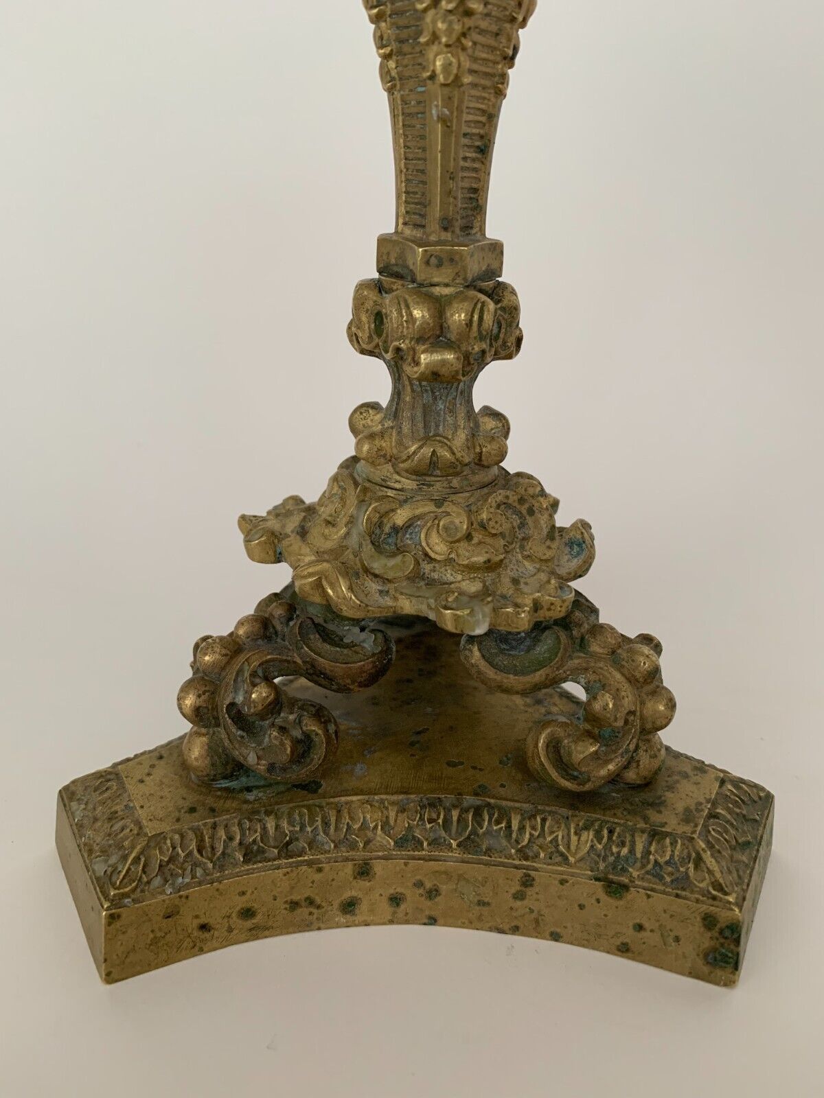 Pair of bronze candle holders with neogothic nineteenth chiseling