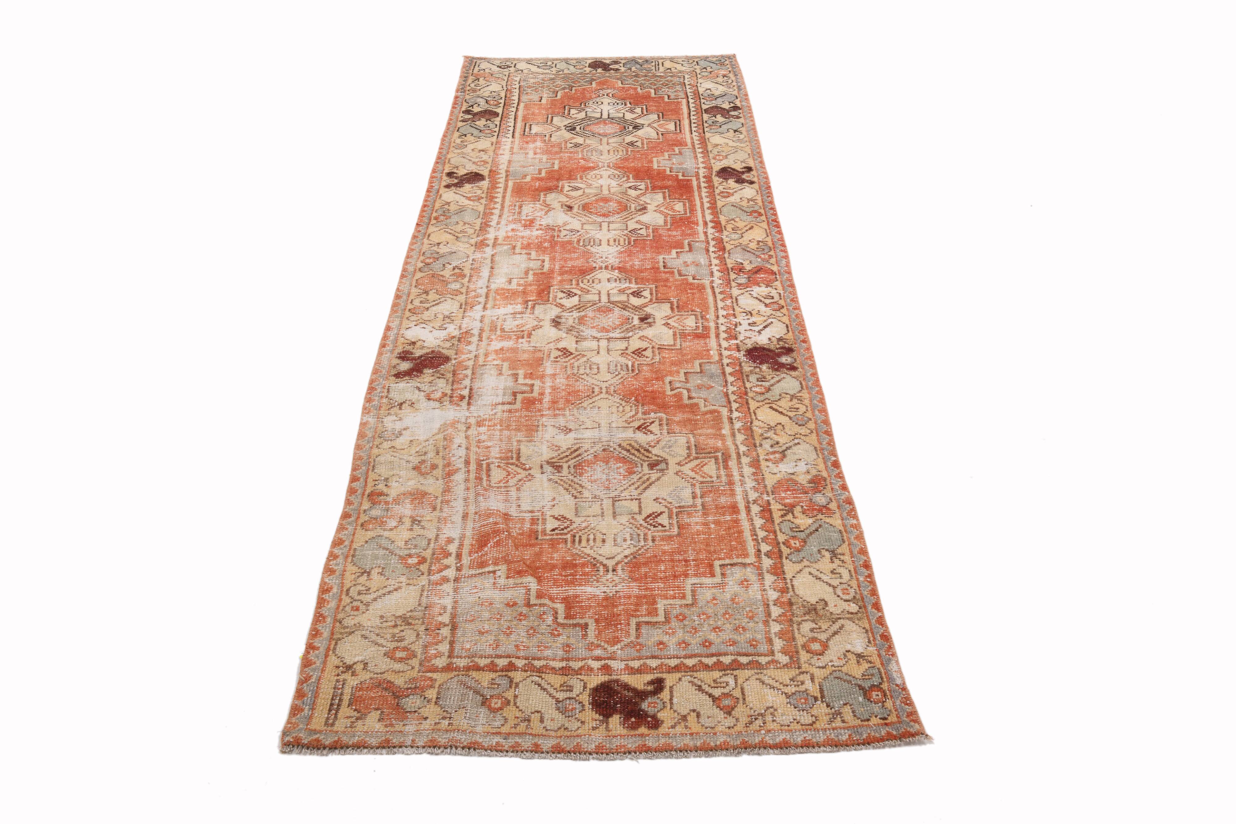 Red & Cream Vintage Persian Runner Rug, 86x265Cm