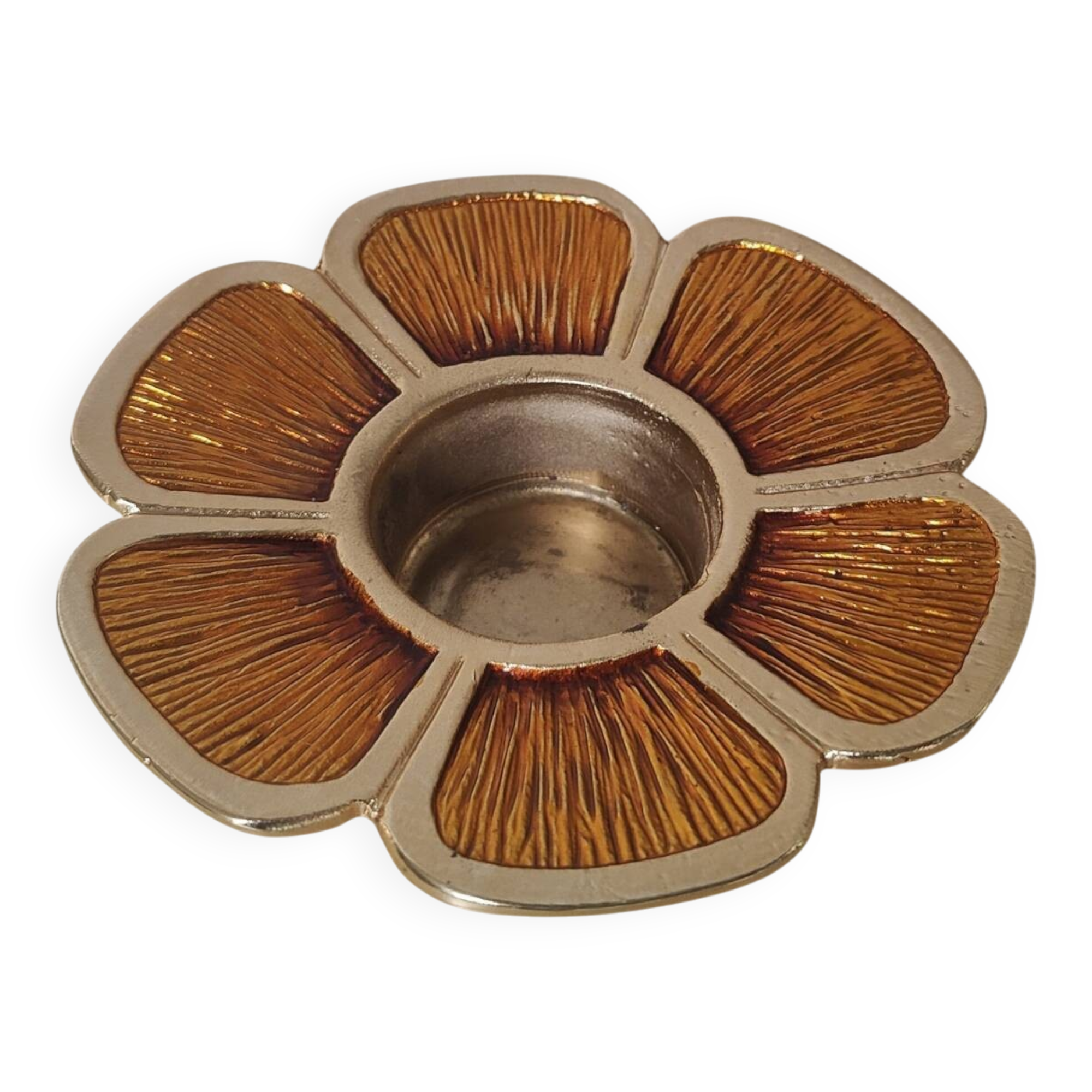 Bougeoir fleur en bronze et émail