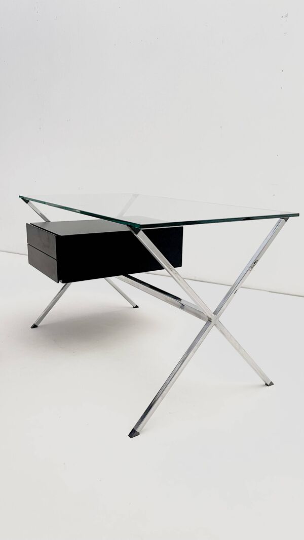 Franco Albini for Knoll - Chrome glass and black wood Desk