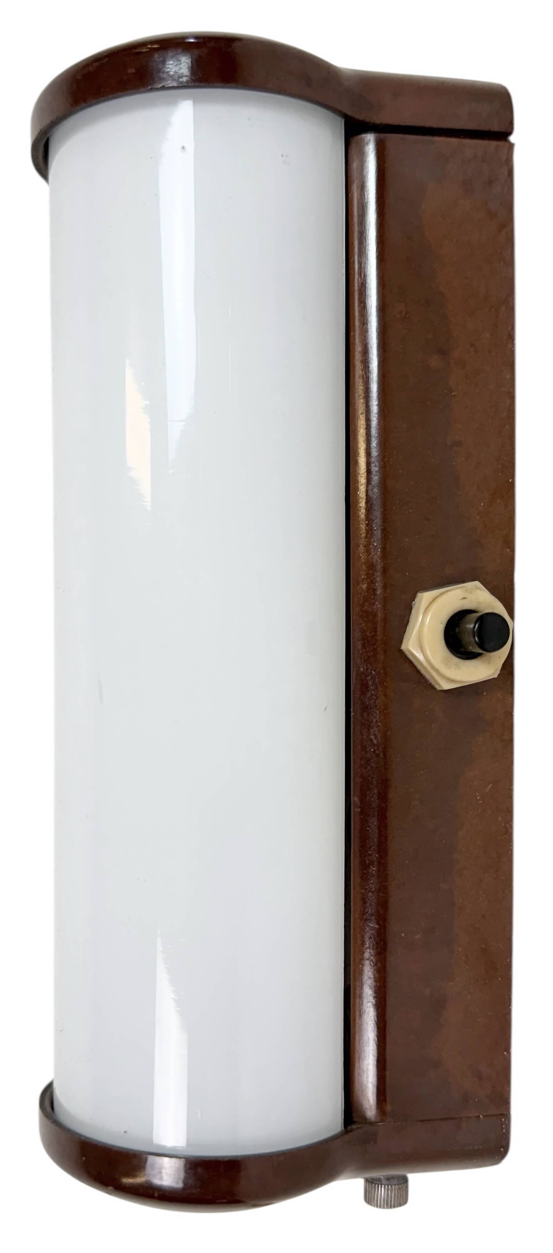 Industrial Brown Bakelite Wall Light with Milk Glass, 1950s