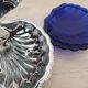 Stainless steel shell-shaped butter dish and its blue bowl