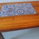Rosewood coffee table with blue ceramic tiles, Denmark 1960s
