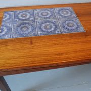 Rosewood coffee table with blue ceramic tiles, Denmark 1960s