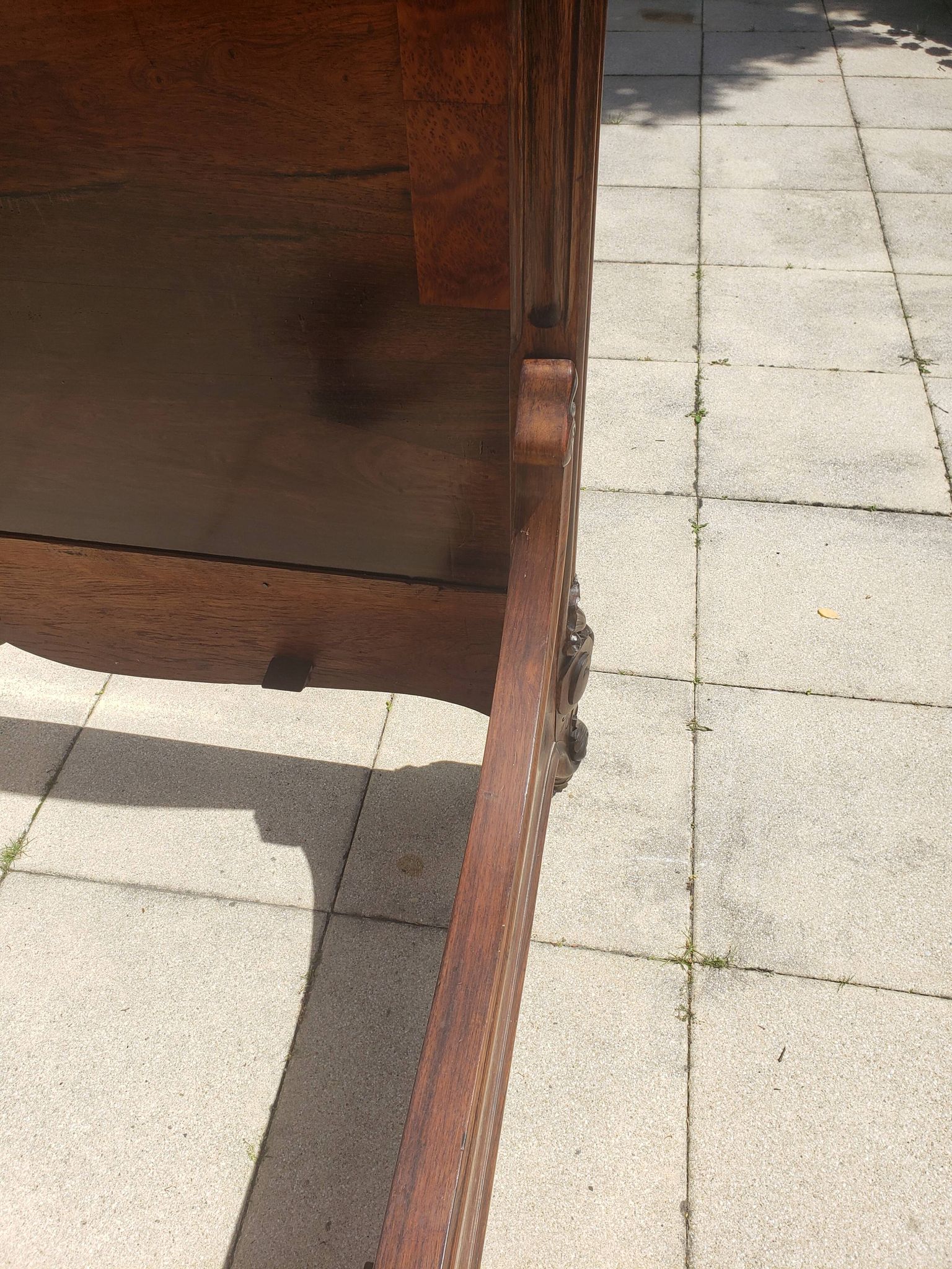 Solid walnut bed with very old walnut burl.