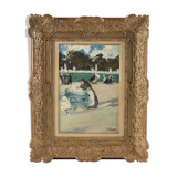 Post-impressionism school - nannies and children to the garden of Luxembourg - Circa 1910