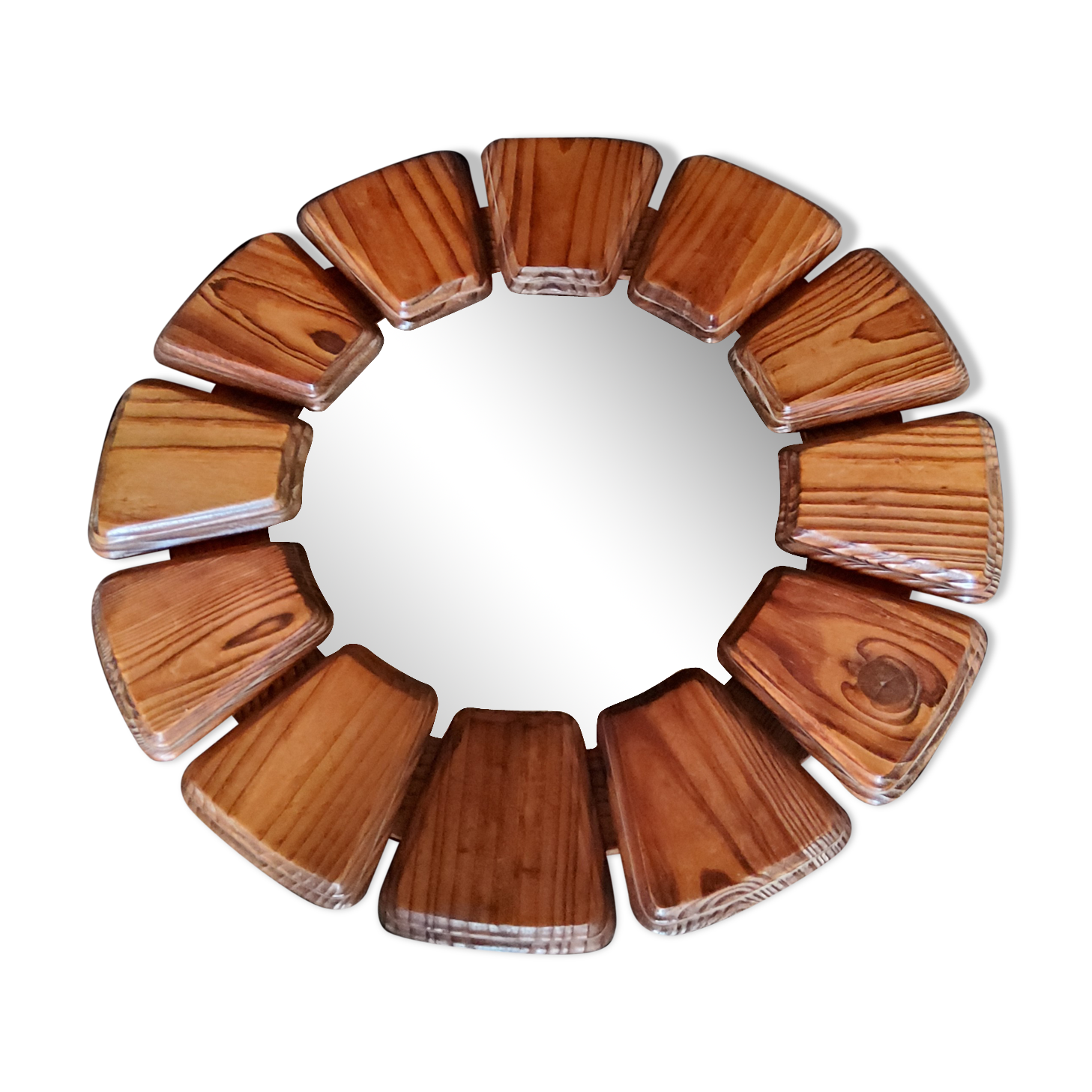 Wooden 70s sun mirror 52cm