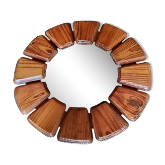 Wooden 70s sun mirror 52cm