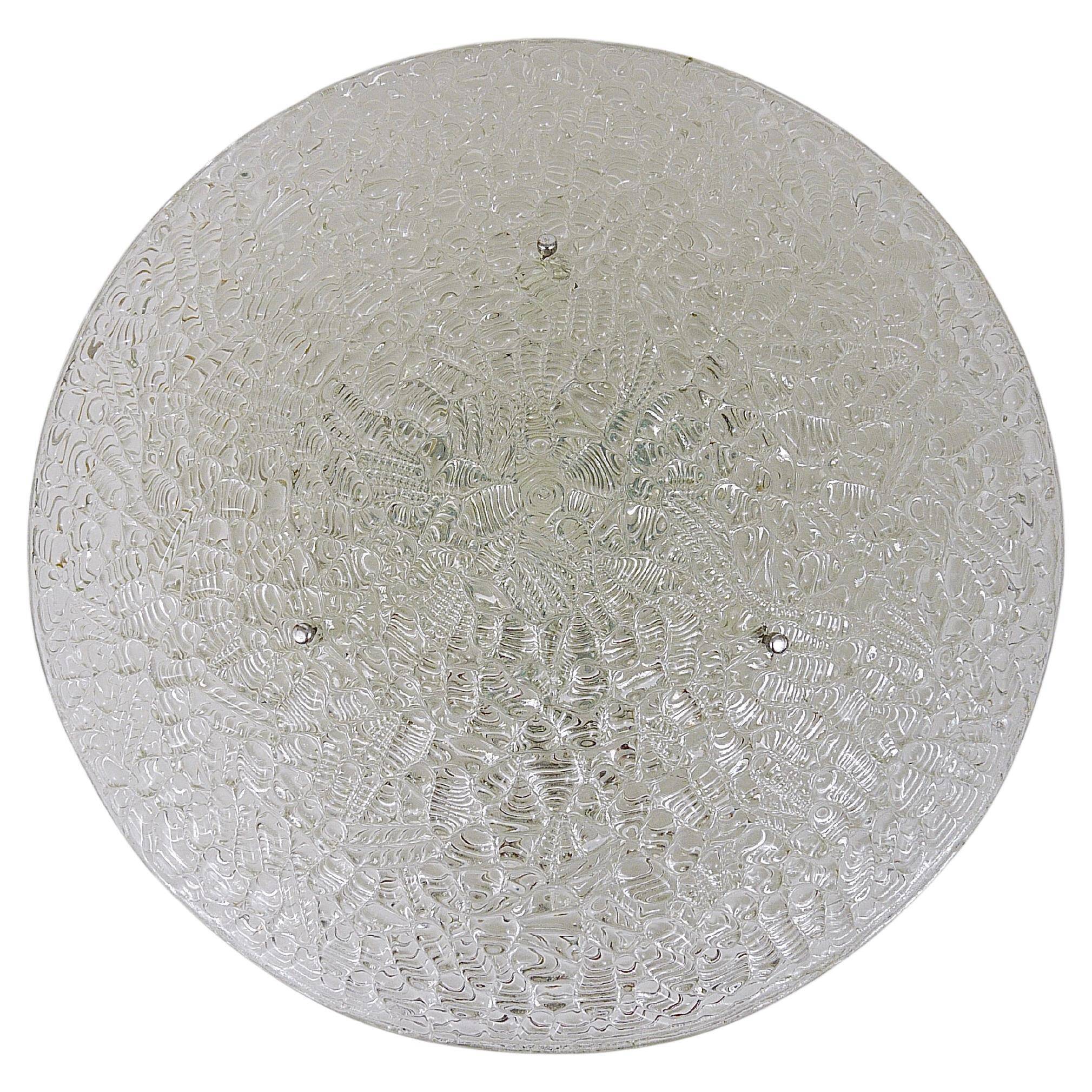 Round textured glass ceiling light J. T. Kalmar mid-century, Austria, 1960s