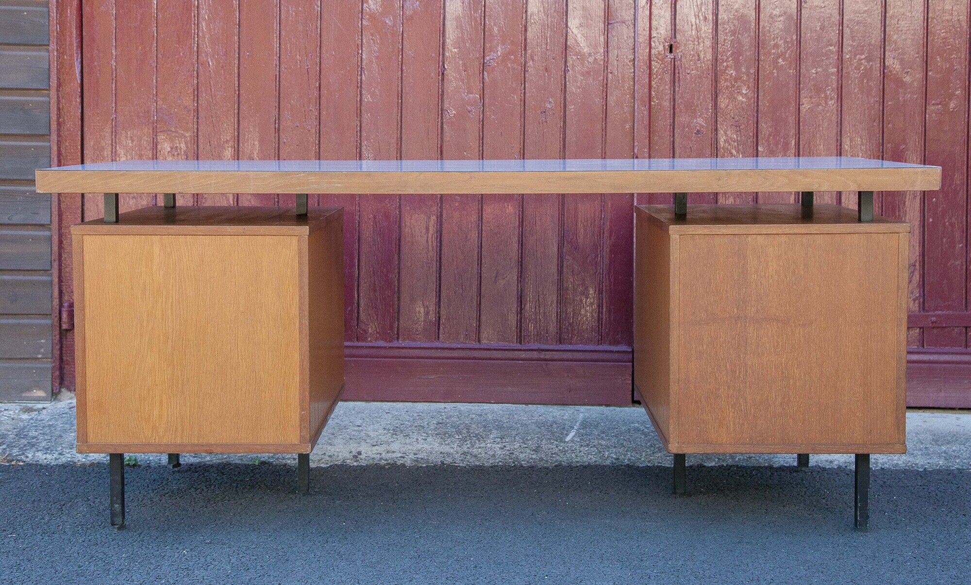 Wood desk and black metal structure with melamine top, Charron Edition, large office 2 boxes