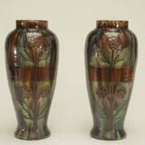 Pair of barbotine vases from the early 20th century stamped BELGIUM 158