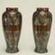 Pair of barbotine vases from the early 20th century stamped BELGIUM 158