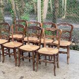8 Louis XV chairs in solid oak and straw with shell sculptures