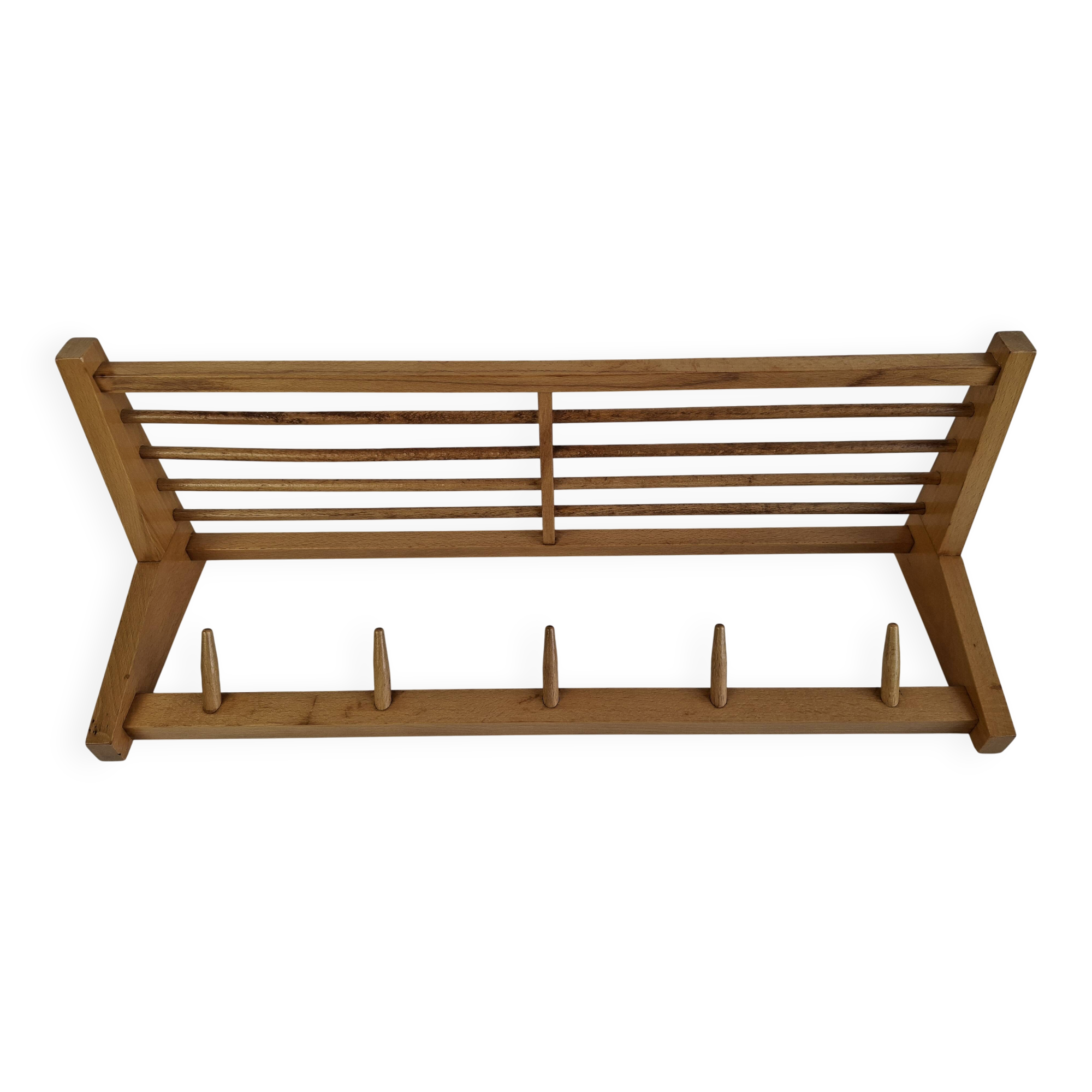 Uluv czechoslovakian mid-century wooden wall coat rack with shelf, 1970
