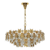 Chandelier in gilded brass and crystal glass by Palwa, Germany, 1960s.