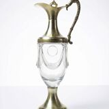 Vintage decorative jug in moulded glass and gilded brass, Italy circa 1980.