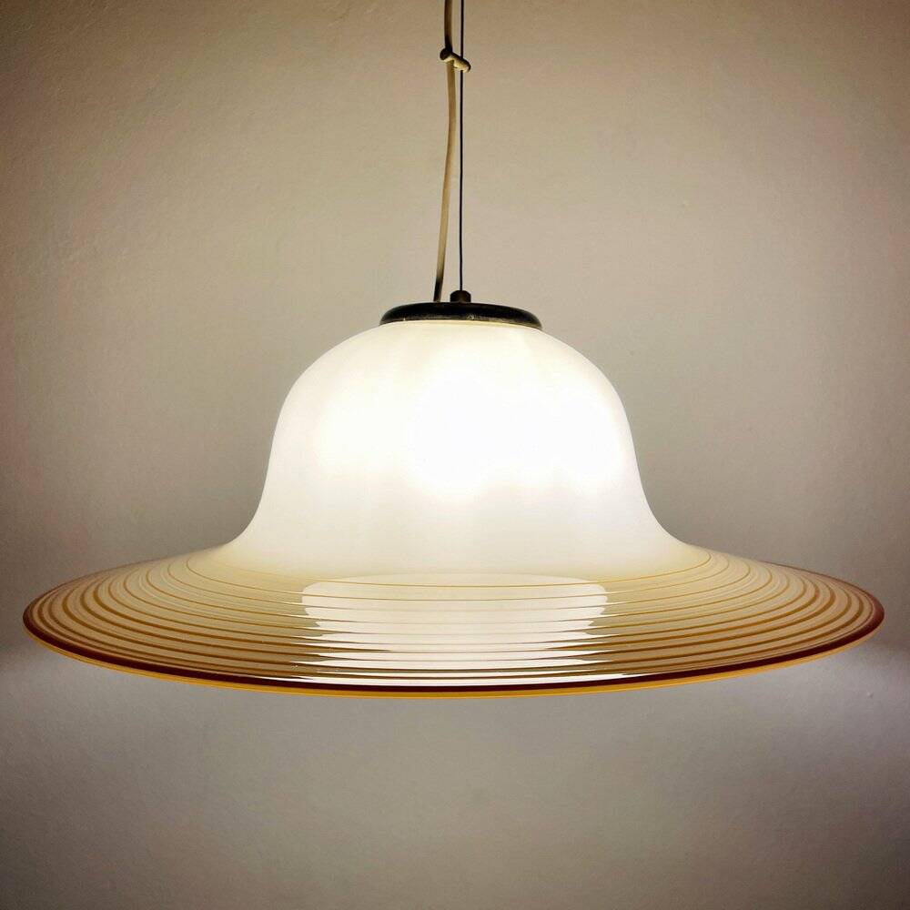 Beige suspended glass lamp Murano mid-century by De Majo, Venice, Italy, 1970s.