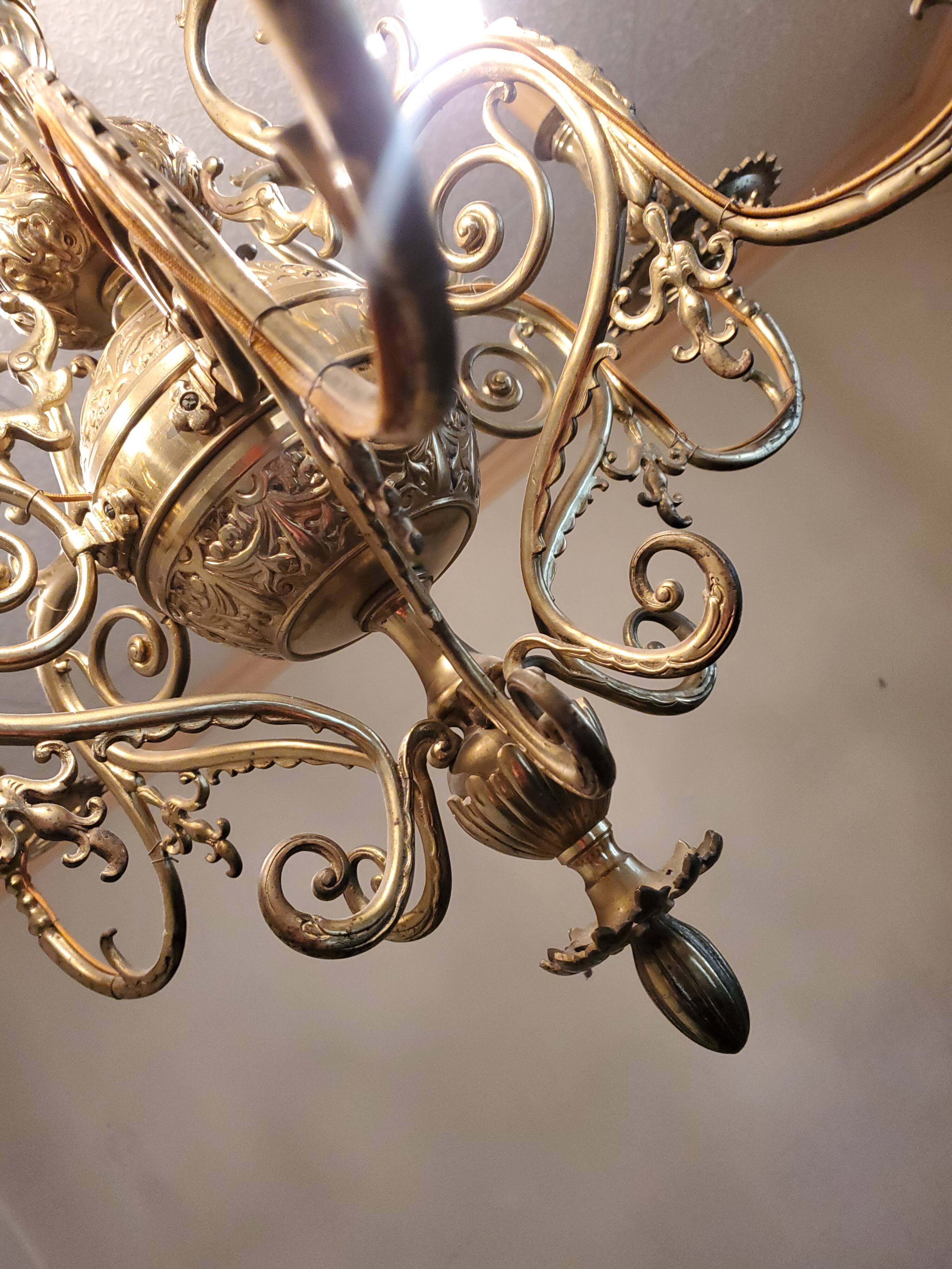 Gilded bronze chandelier 6 lights XIX th