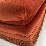 Vintage Jean Roche pouf in orange velvet with fringes