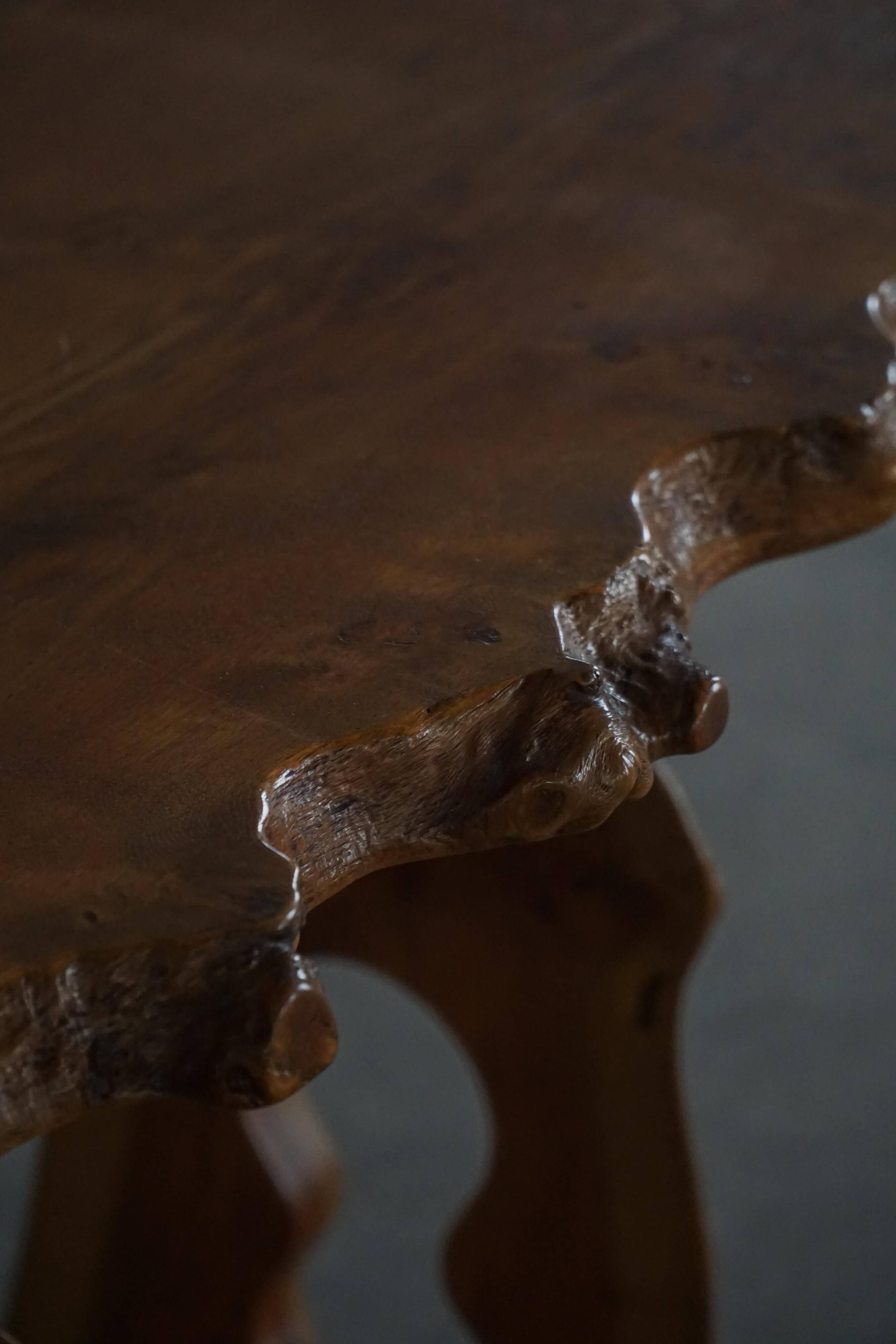 Mid-century Scandinavian coffee table made of solid elm wood, wabi-sabi style, 1960s.