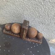 Pair of vintage carved wood and metal ball bookends
