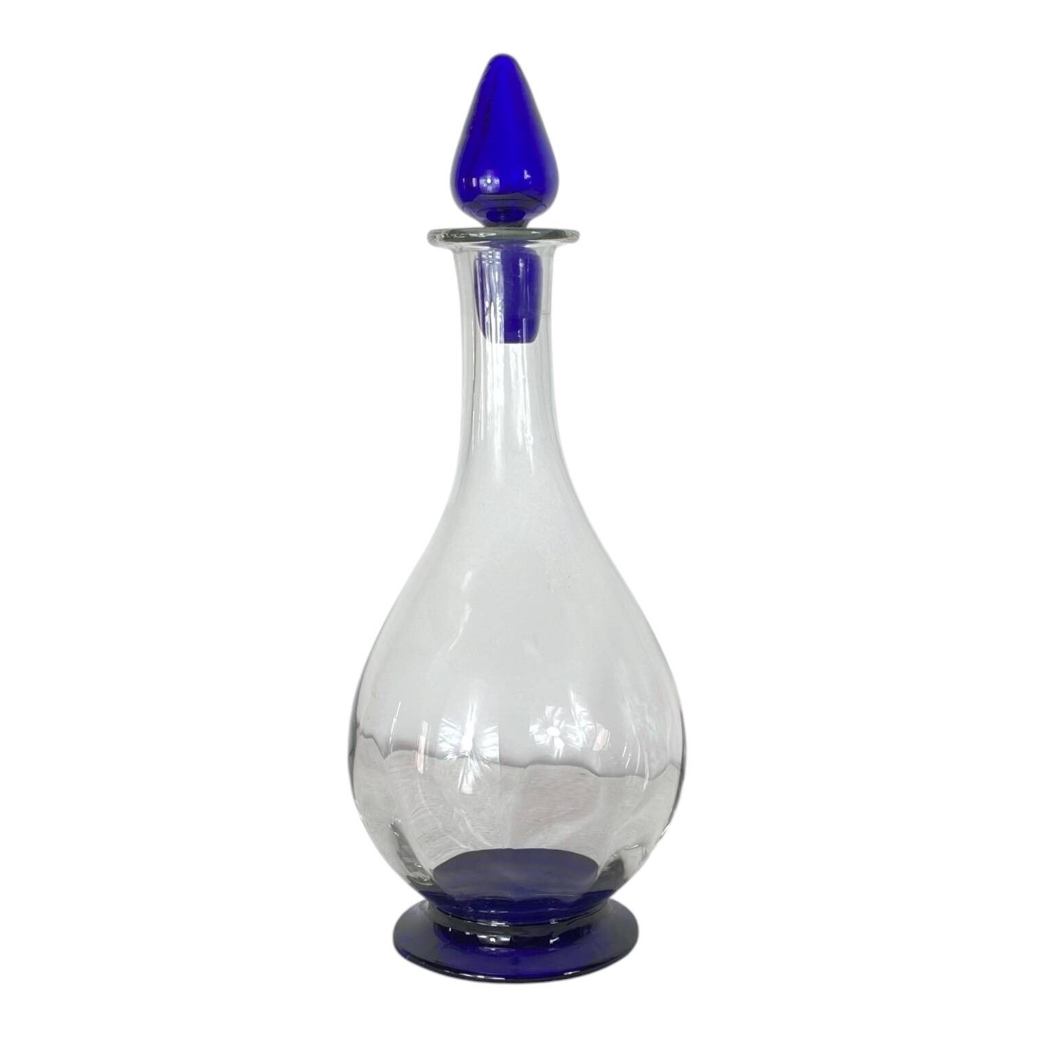 Art Deco glass carafe with glass stopper and blue base 0.7 l