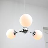 Vintage Italian Chrome and Opaline Sputnik Chandelier, 70s
