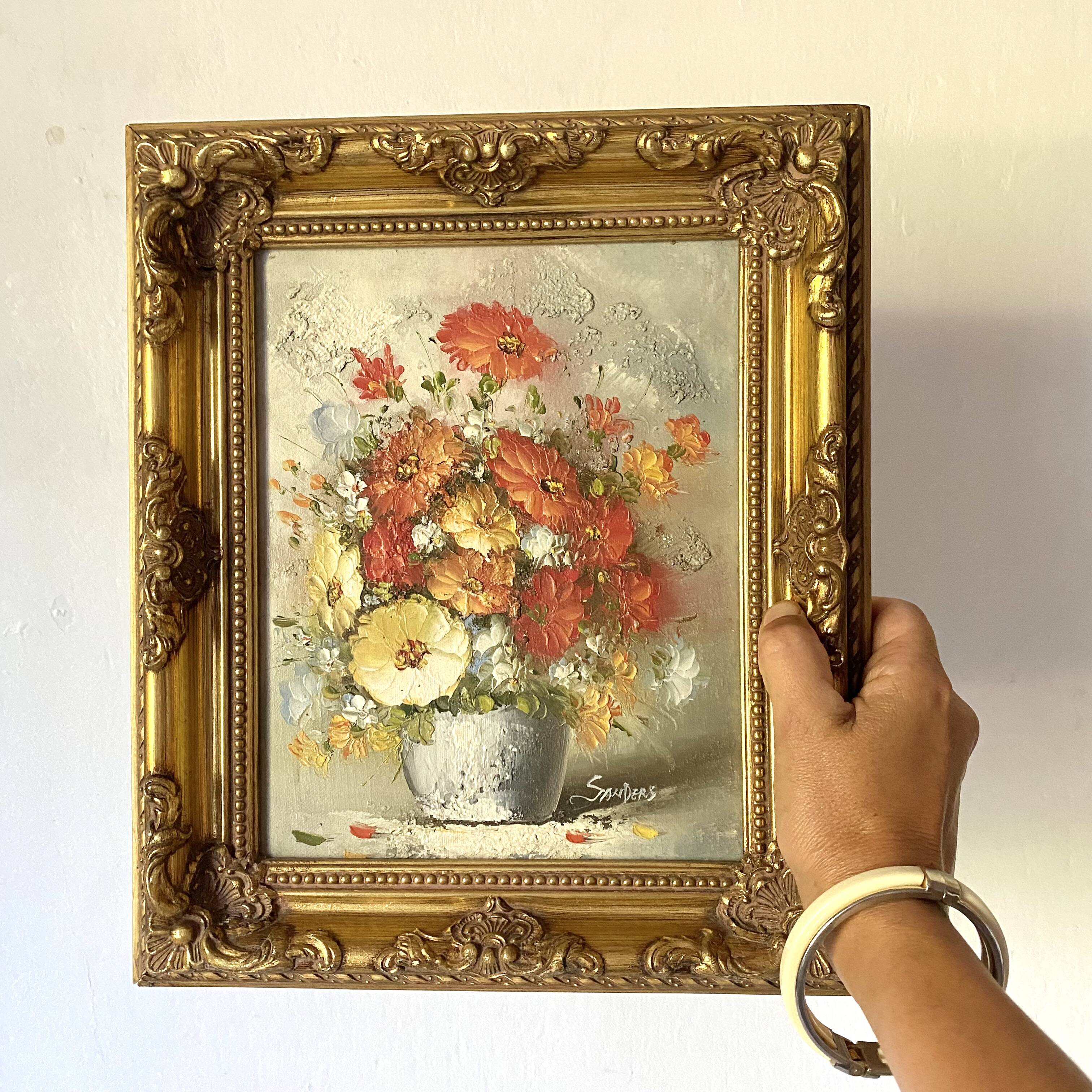 Bouquet painting, oil on framed canvas Sanders