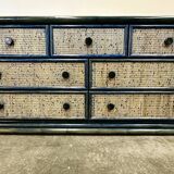 Commode vintage en rotin bleu par Maugrion, France 1970