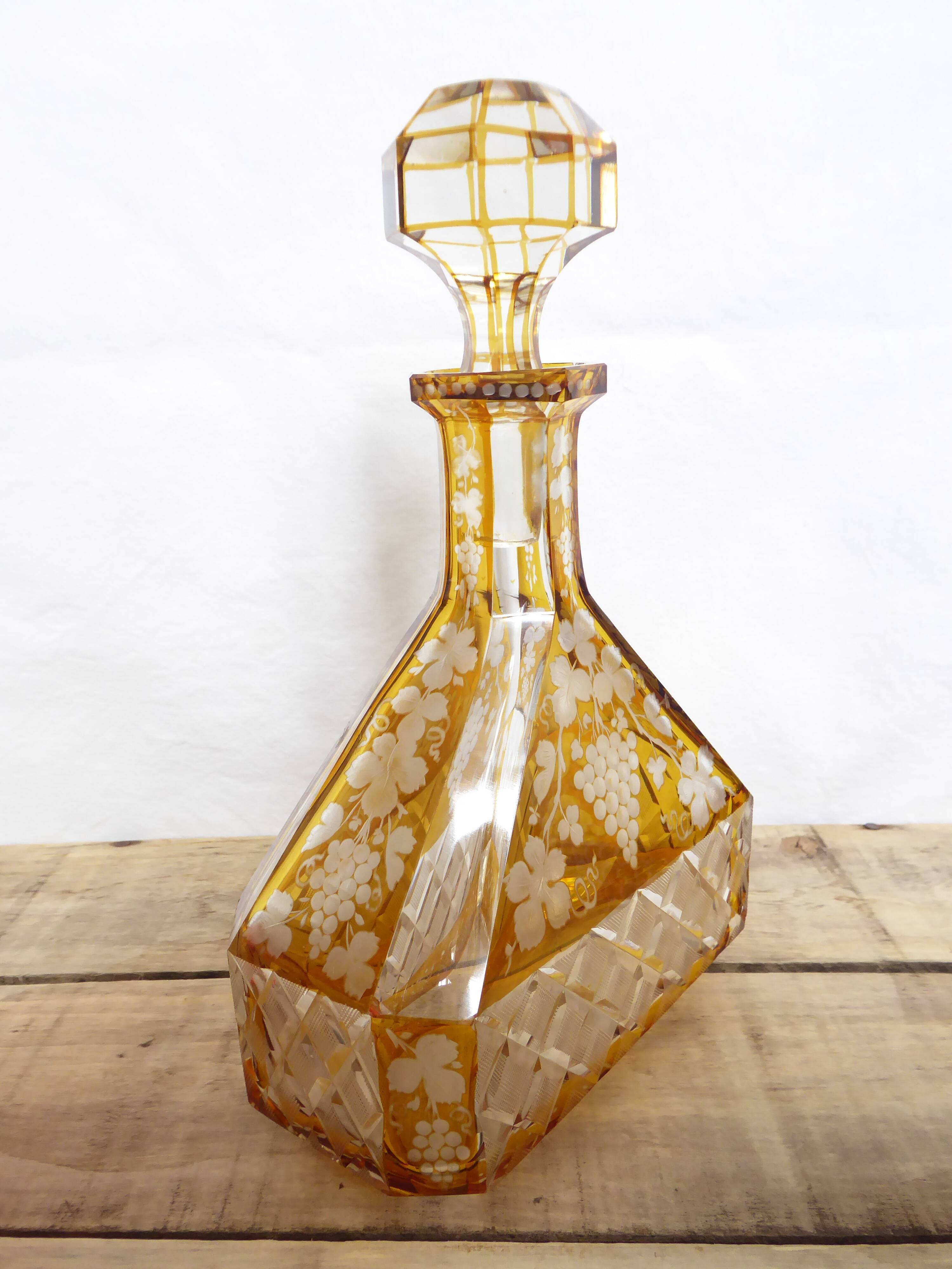 Engraved and cut crystal decanter