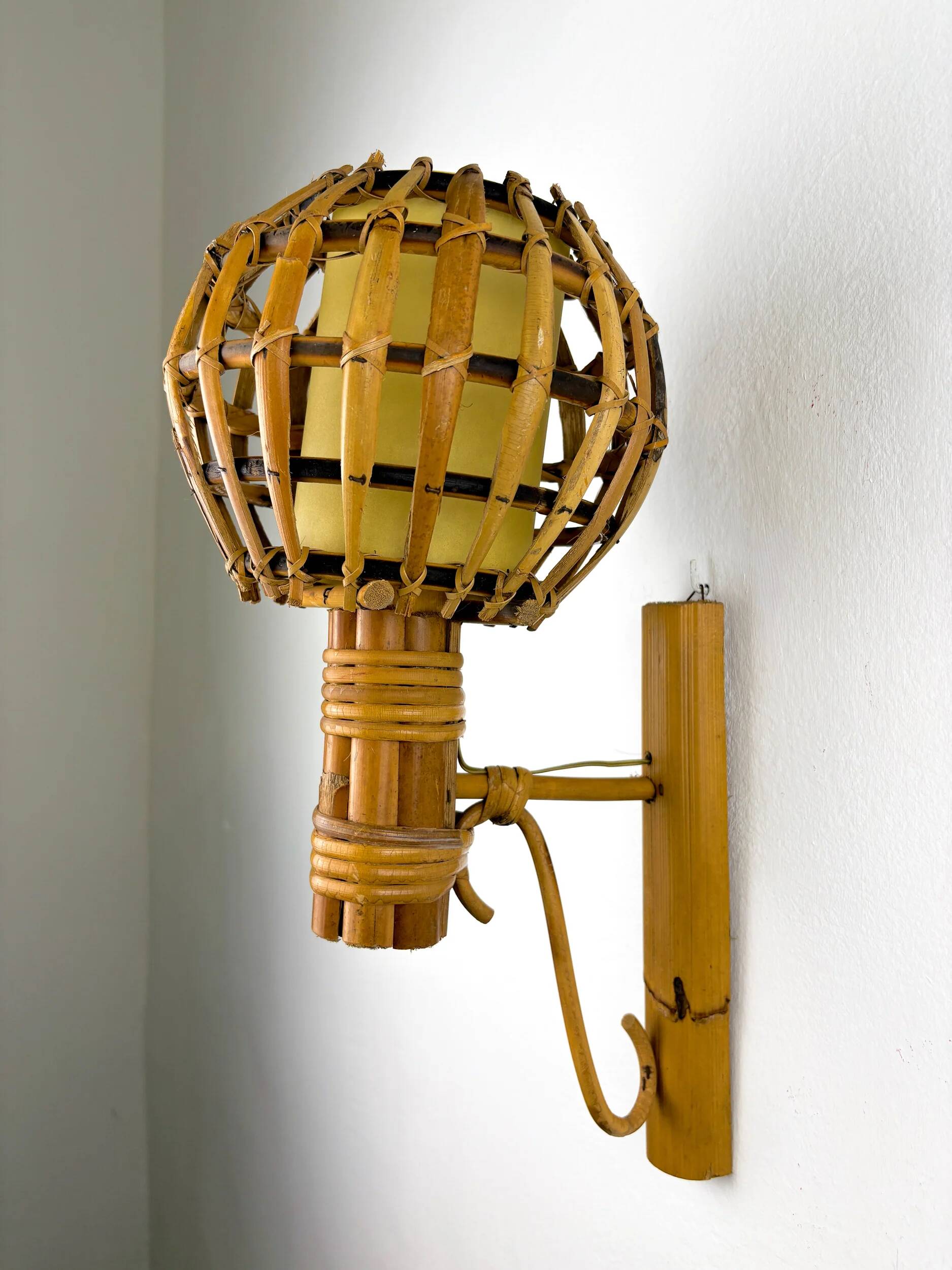 Pair of mid-century rattan wall sconces, Italy 1970s