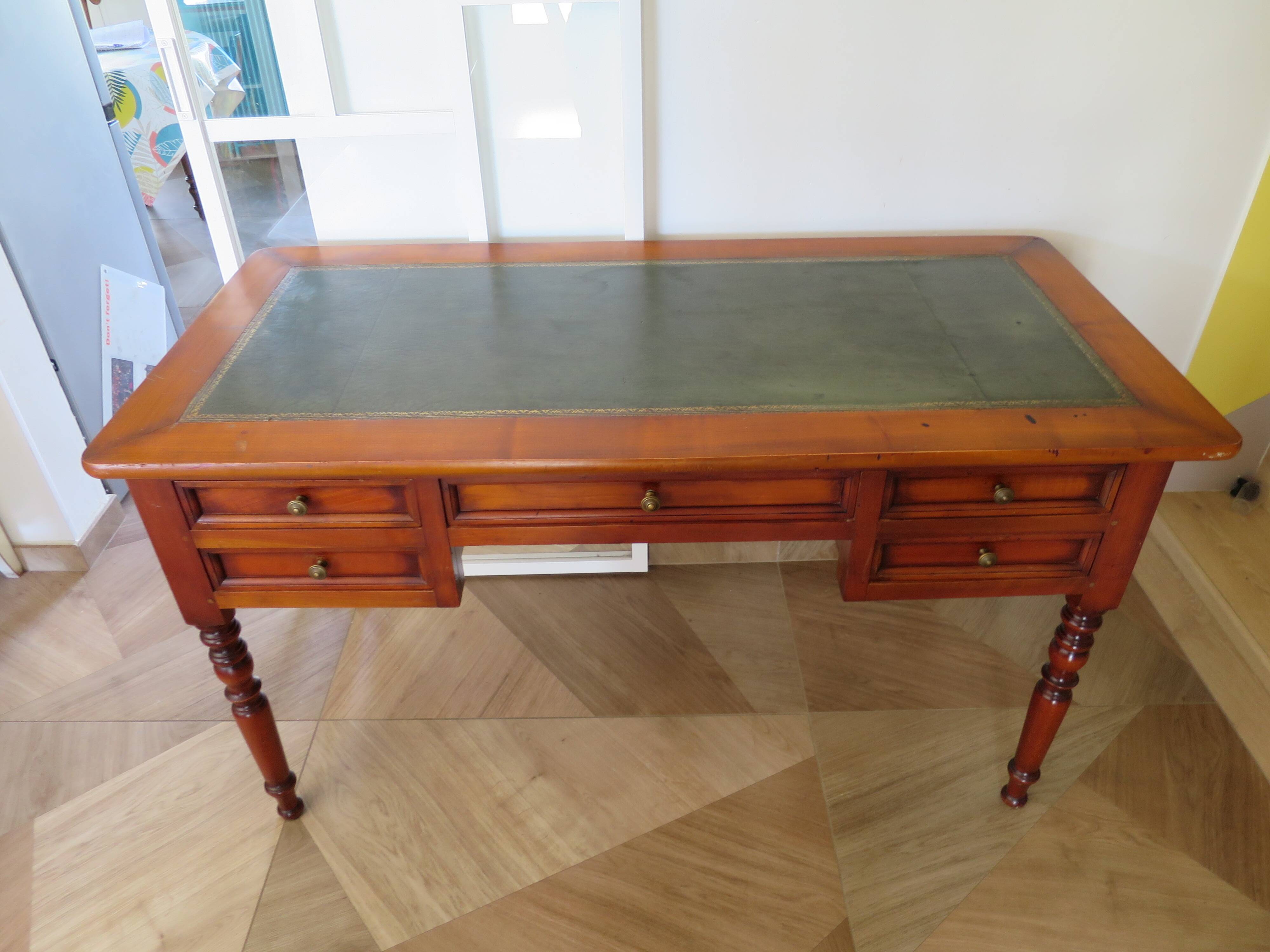 Minister's desk - 5 drawers - large top - cherry wood - Louis Philippe style