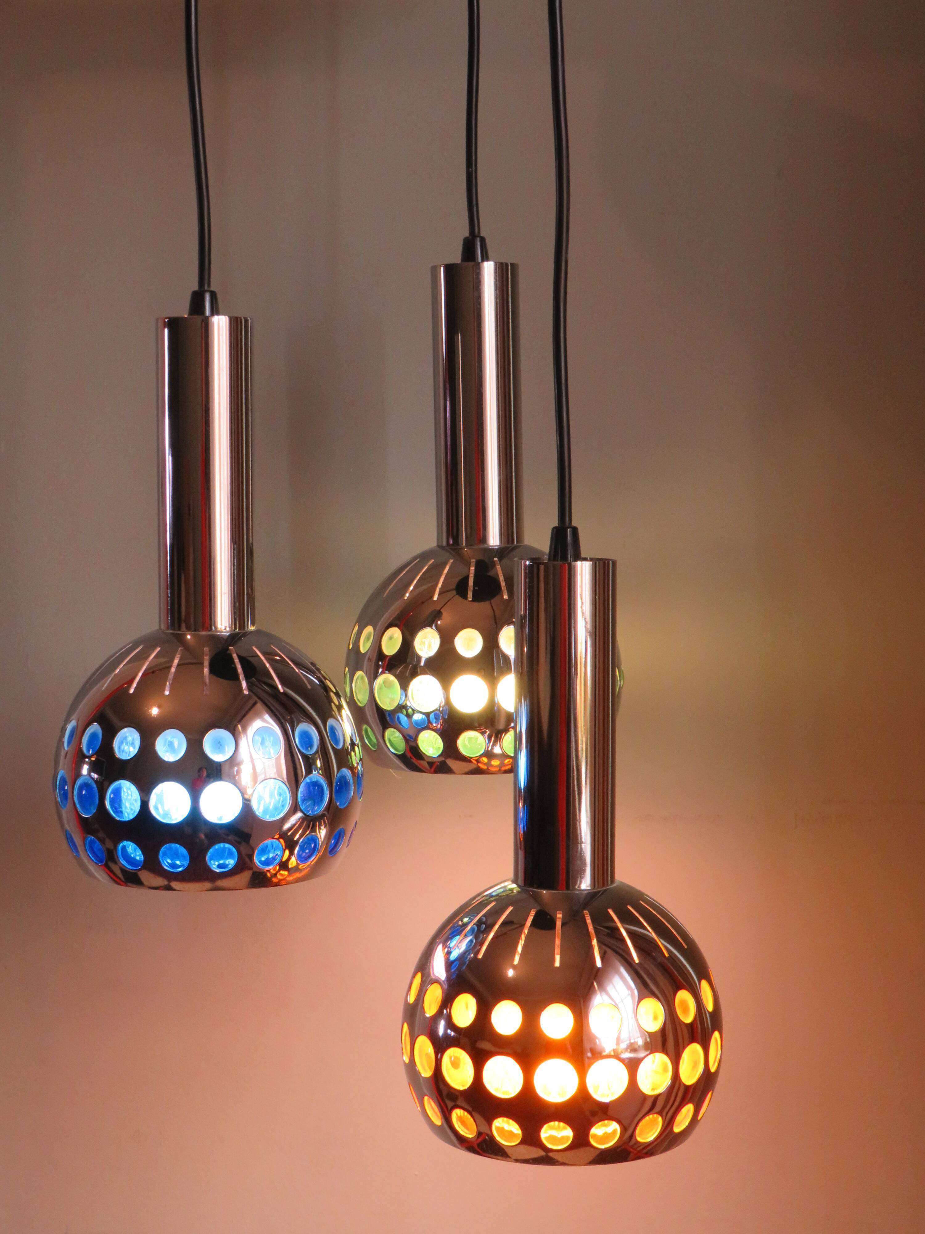Mid Century Cascade suspension with 3 light points, Massive Belgium 1960